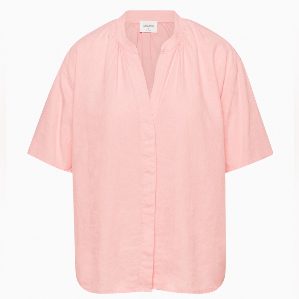 NWT Aritzia Wilfred Free Hanoki Linen Blouse Button-Front Women’s Small Pink